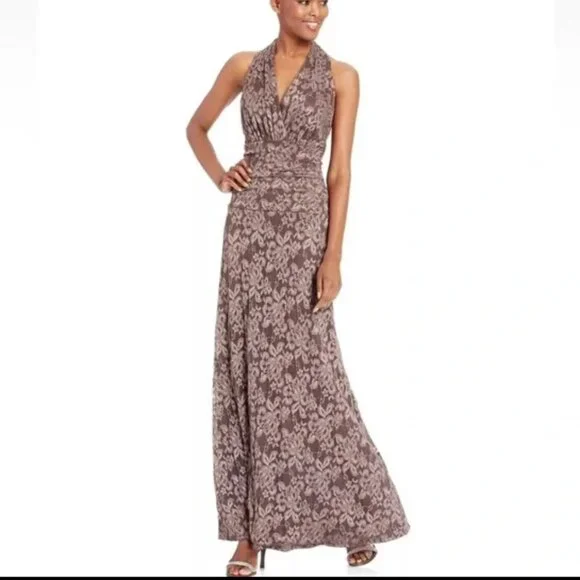 NWT Nine West Fully Lace Evening Cocktail Maxi Dress Gown